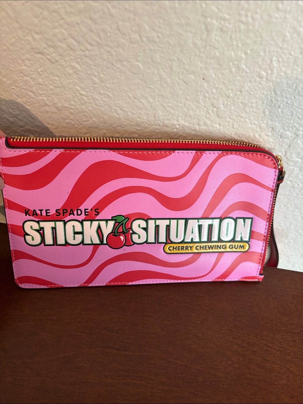 kate spade pink & red 'Sticky Situation' Cherry Zip Pouch